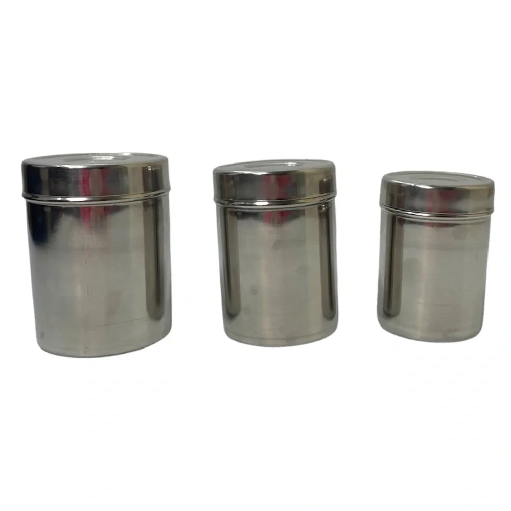 Stainless Canisters Tins Storage Containers Silver Chrome 3 piece  Canister Set